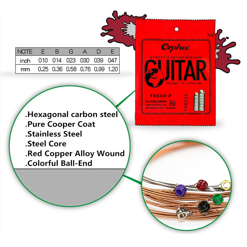10Set Orphee TX620 Guitar Strings High Carbon Steel 010-047 Thin 6pcs/Set string