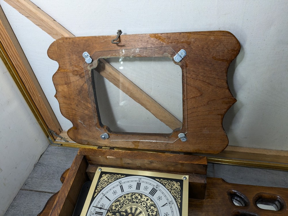 Vintage Rustic Carved Pine Wood Pendulum Chime Quartz Wall Clock