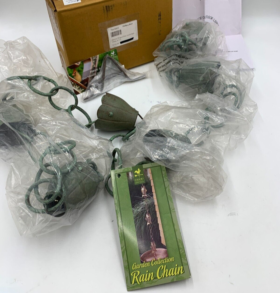 Pottery Barn Crocus Shaped Rain Chain NO BASE Blue Verde 8.5' #B110A