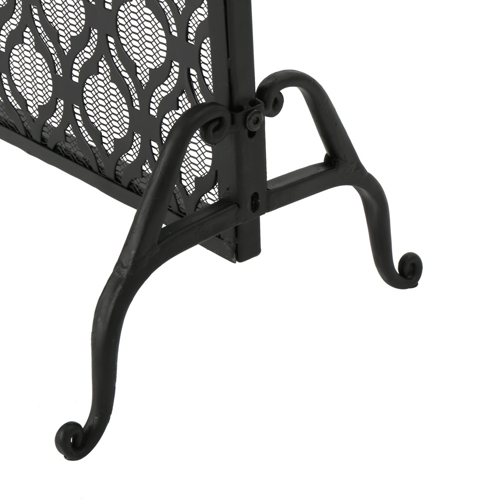 Modern Black Iron Fireplace Screen w/ Circle Pattern 39.5"x11.25"x35"