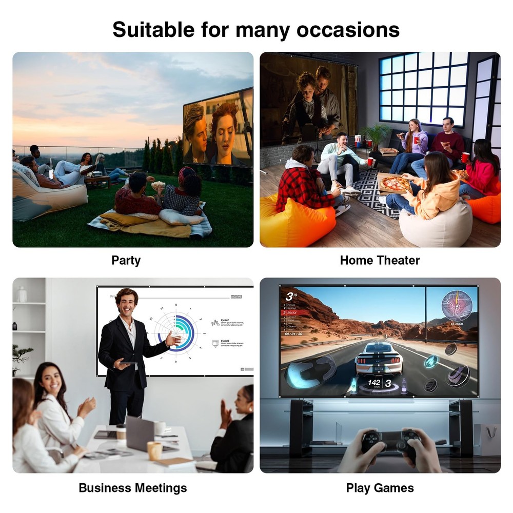 Projector Screen - 120 inch Projector Screen 16:9 Washable Foldable Portable ...