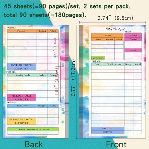 Loose Leaf Refill Paper, Binder Planner Inserts, 22*16cm Gradient Budget Plan