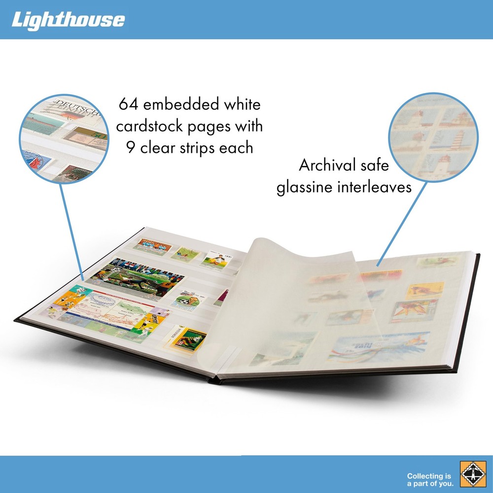 LIGHTHOUSE – “Basic” Hard Cover Stockbook for Stamps - 64 White Cardstock 9”x12”