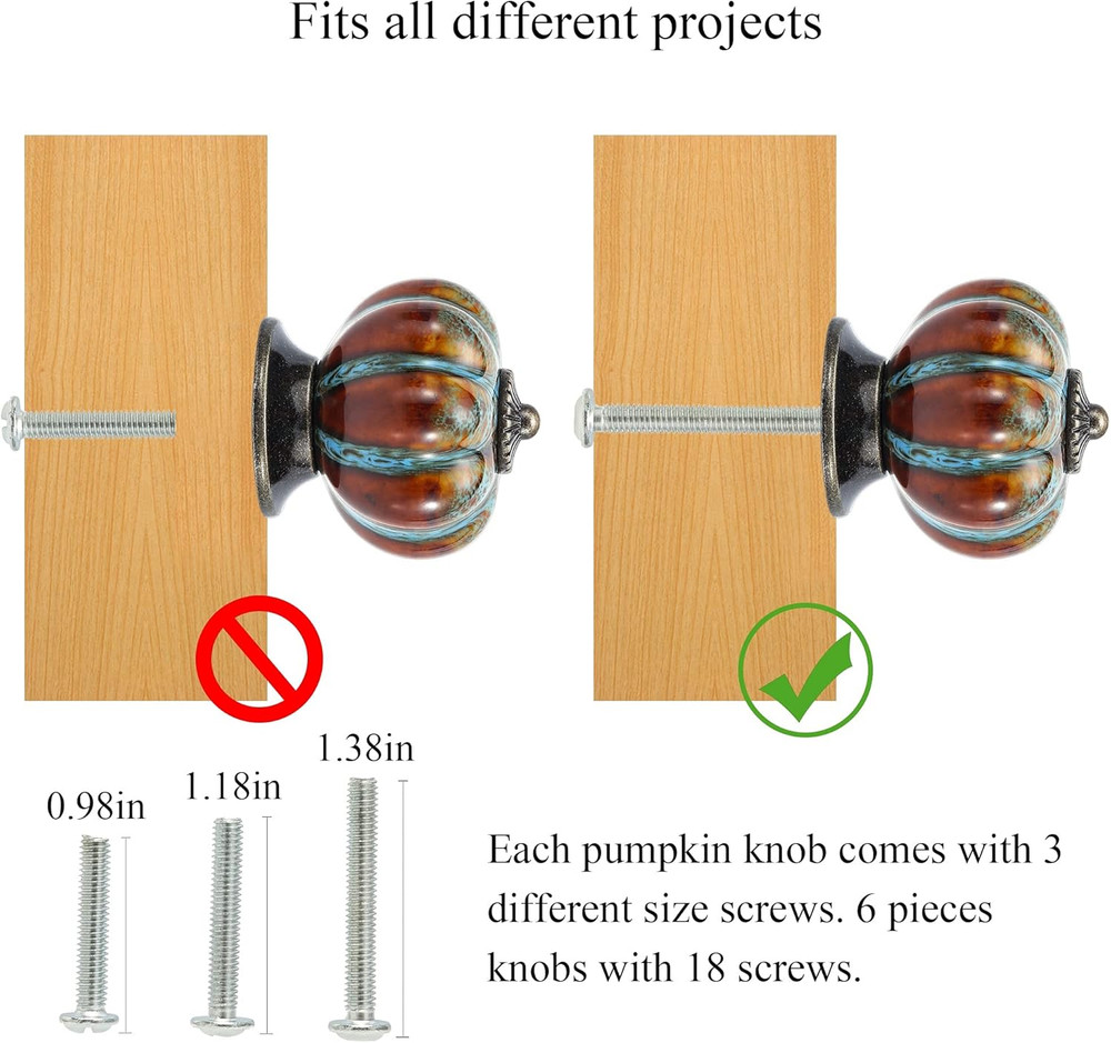 Cabinet Knobs 6 Pack Glazed Ceramic Knobs with Pumpkin Shape for Decor Door Pull