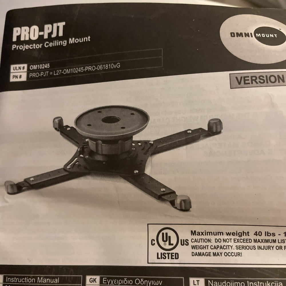 Projector Ceiling Mount Plate - PRO-PJT - OM10245