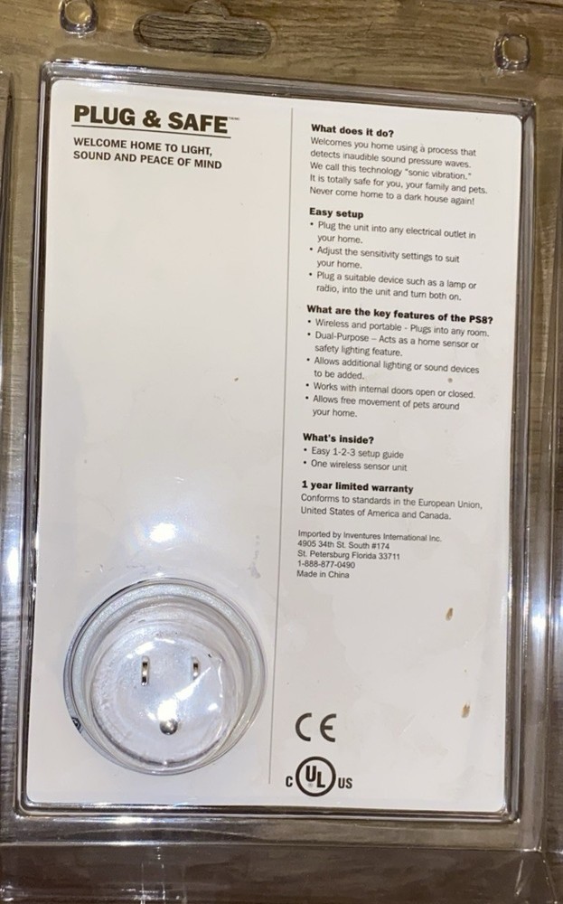 Plug & Safe Model PS8 Home Security Device Wireless & Portable Come Home To Calm
