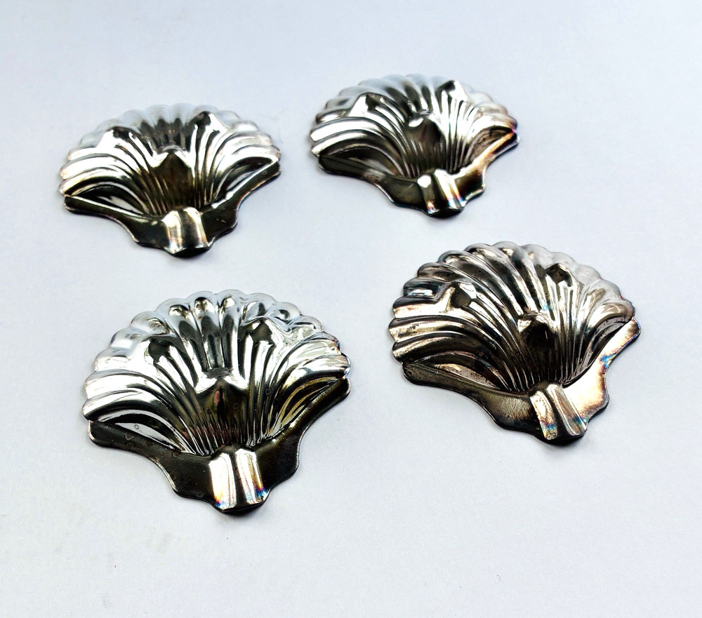 Lot of 4 Vintage Silver Plate Stackable Spoon Rest Dish Shell Seashell Footed