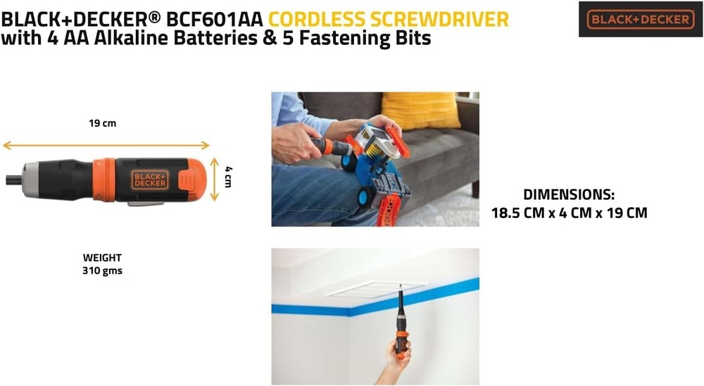 BLACK+DECKER Cordless Screwdriver, Alkaline (BCF601AA)