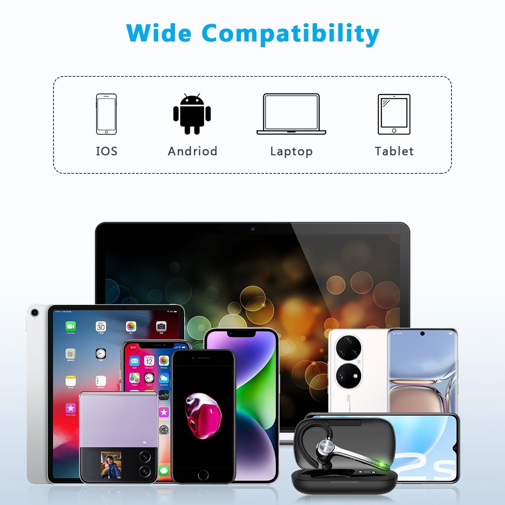 HEIBAS Bluetooth Headset, Wireless Bluetooth Earpiece with 500mAh Charging Ca