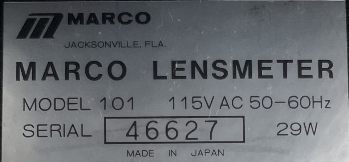 MARCO LOMBART INSTRUMENT 101 LENSMETER INCLINATION PRISM COMPENSATOR