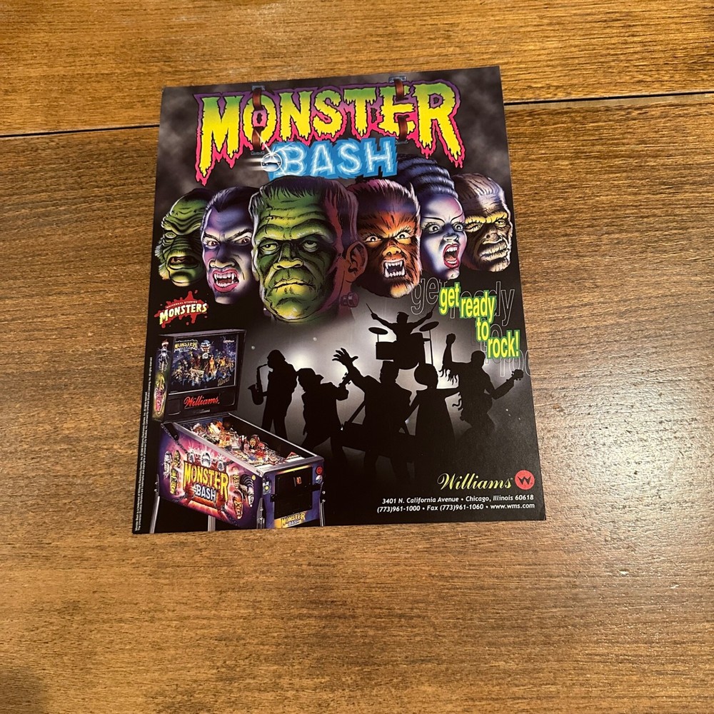 Universal Monsters Monster Bash Pinball Machine advertising flyer, Williams 1998