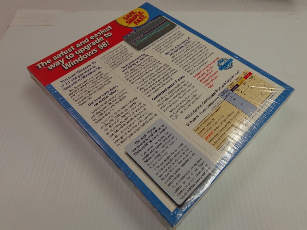 SYSTEM COMMANDER NEW, SEALED Special edition for windows 98 upgrade to windows98