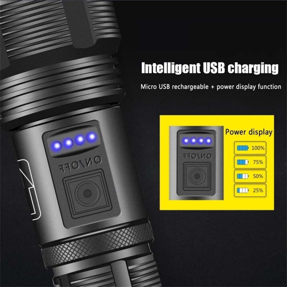 LED Flashlight Super Bright Rechargeable Work Lights Retractable Zoom Waterproof