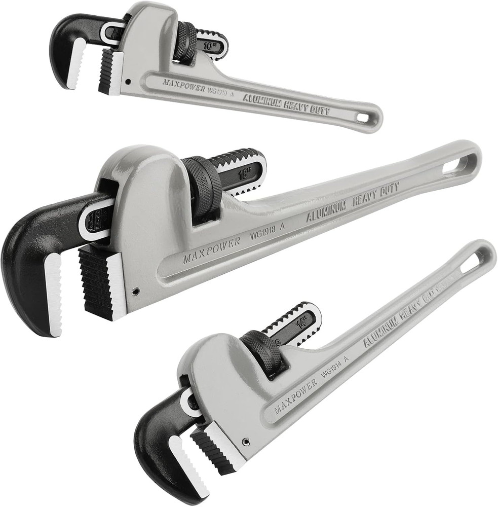 Pipe Wrench Set 10" 14" 18" Aluminum Adjustable Wrenches