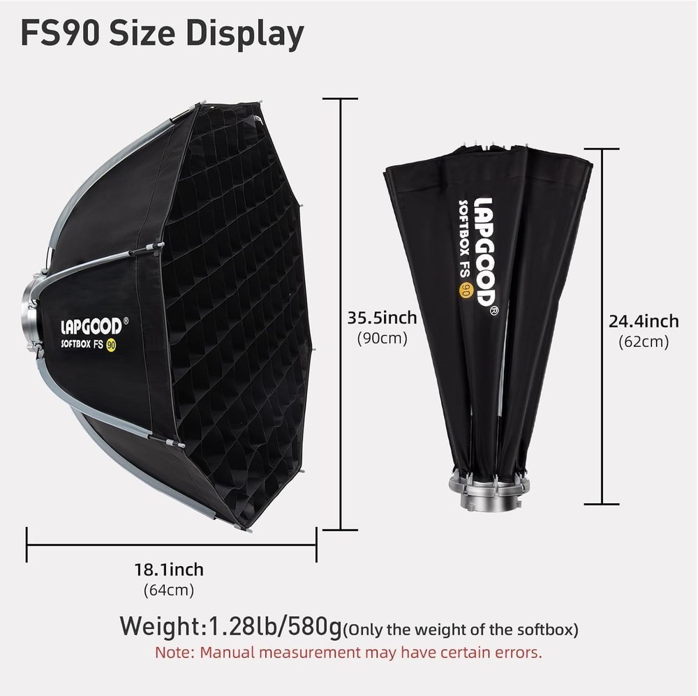 FS90 Softbox 90cm/35.5in Softboxes, Quick Release Foldable Softbox with Honey...