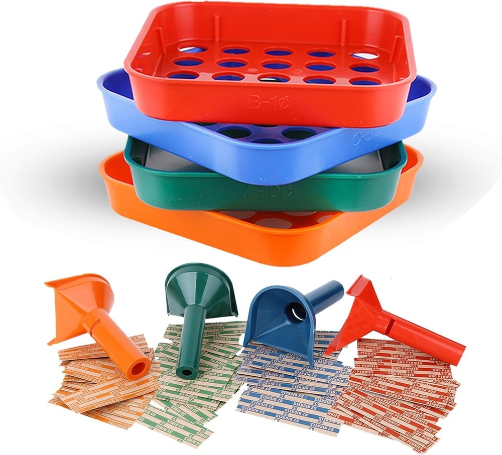 Ultimate Coin Counting Solution - 4 Trays, 4 Tubes & 100 Assorted Roll Wrappers