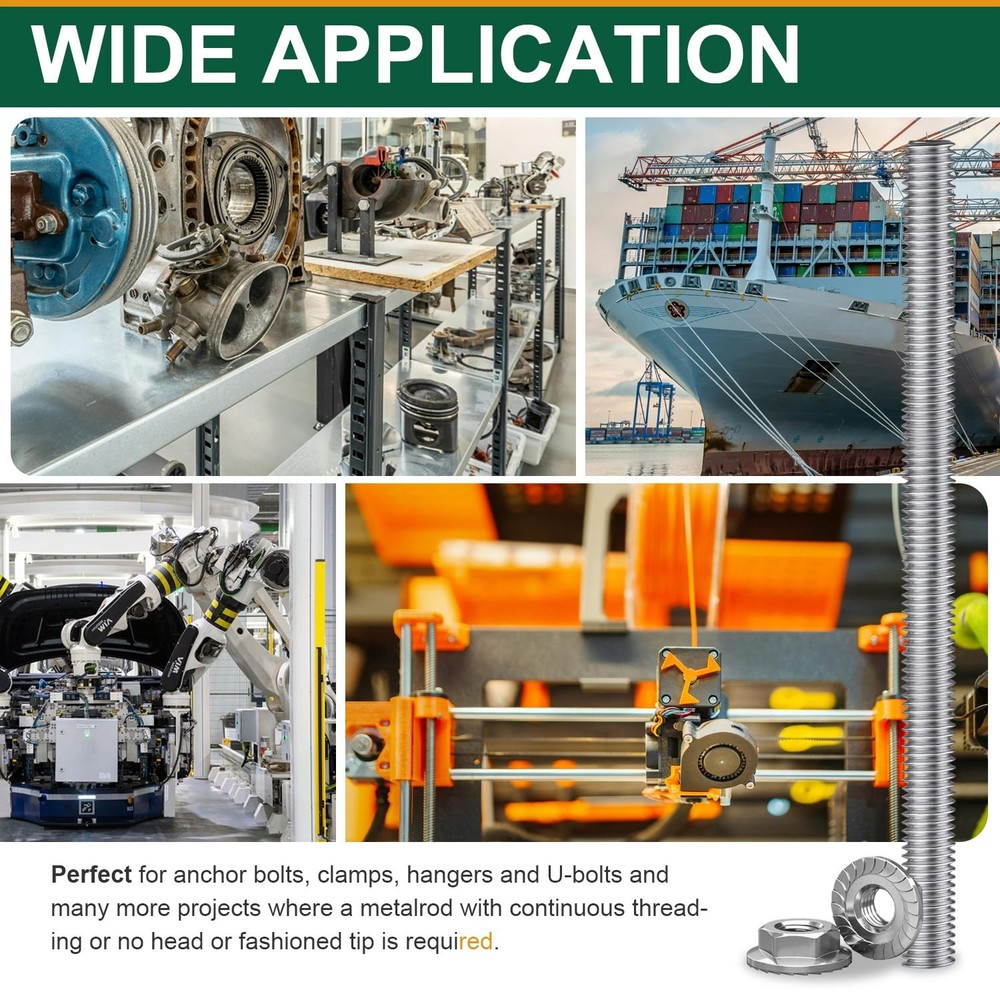 M6-1.0x250mm Fully Threaded Rod Studs, 304 Stainless Hand Threads, 6 Pack