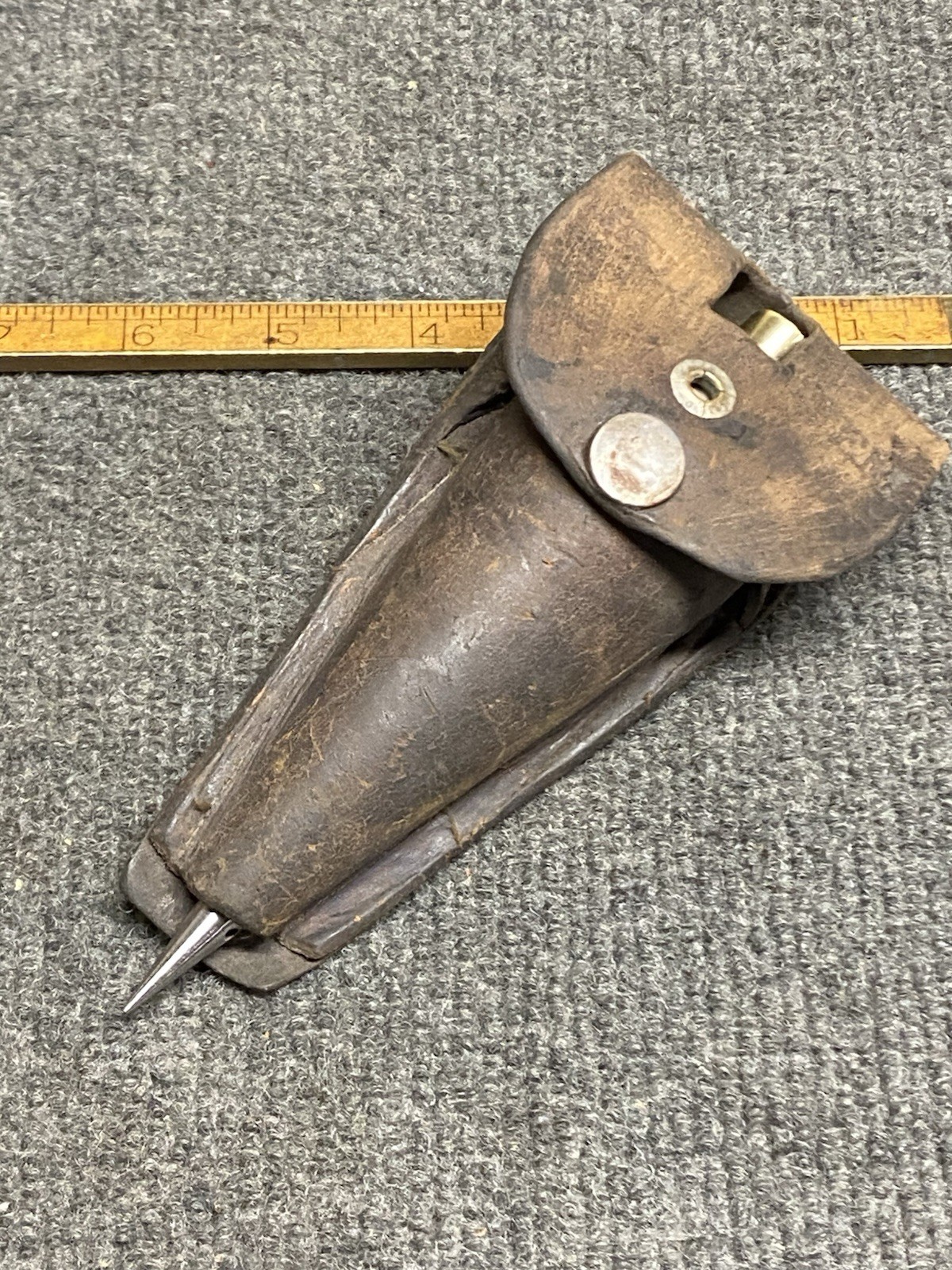 Vintage Bell System 18 Oz Brass Plumb Bob With Leather Sheath And Steel Tip USA