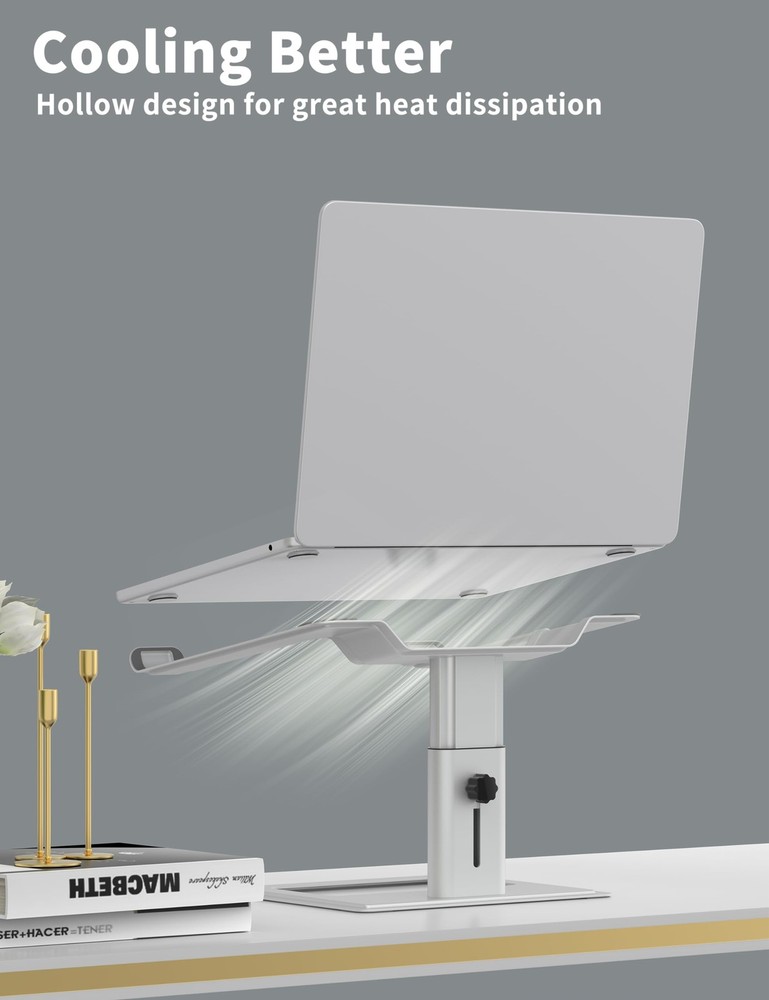 SOUNDANCE Adjustable Laptop Stand for Desk, Computer Stand, Ergonomic Silver