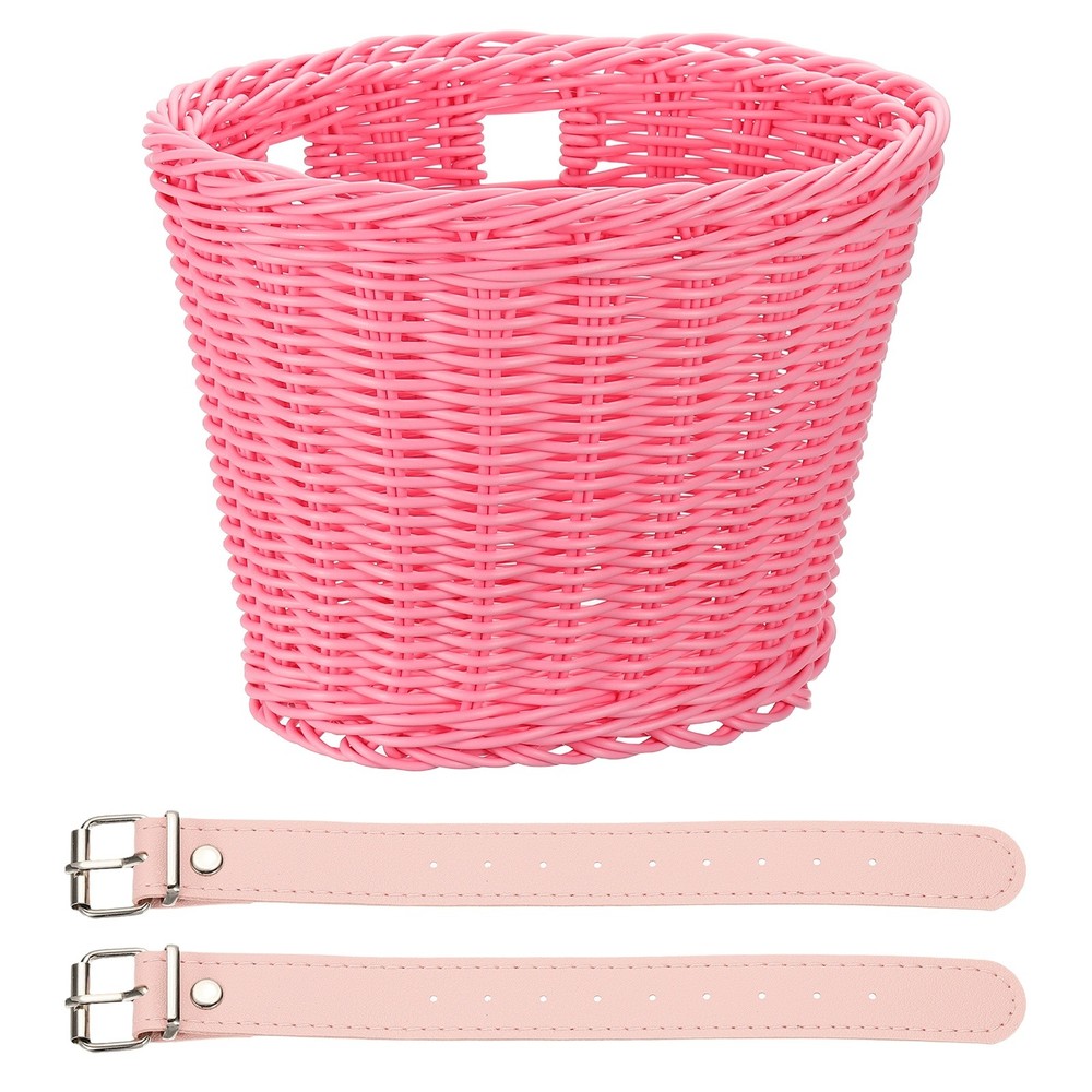 Handwoven Wicker Rainbow Bicycle Basket with Adjustable, Pink