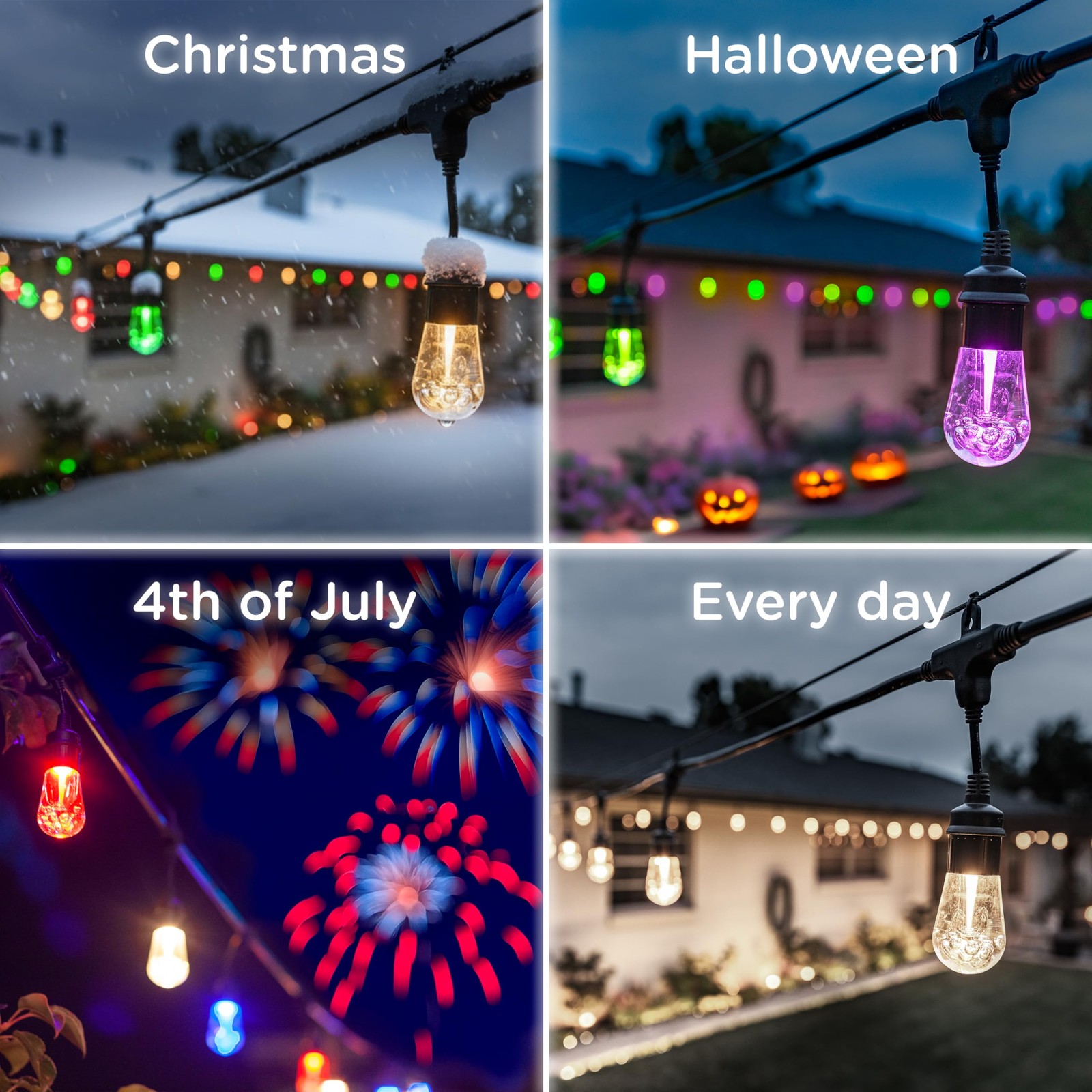 Enbrighten 24ft RGB Outdoor String Lights 12 Bulbs Remote Weatherproof 37791