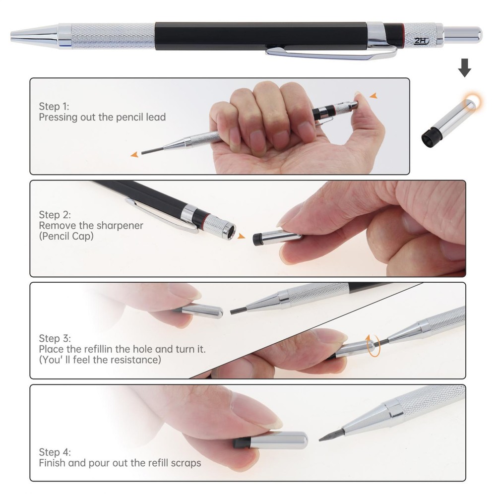 2 Pack 2mm Mechanical Carpenter Pencil Set with 24 Marker Refills for Carpenter