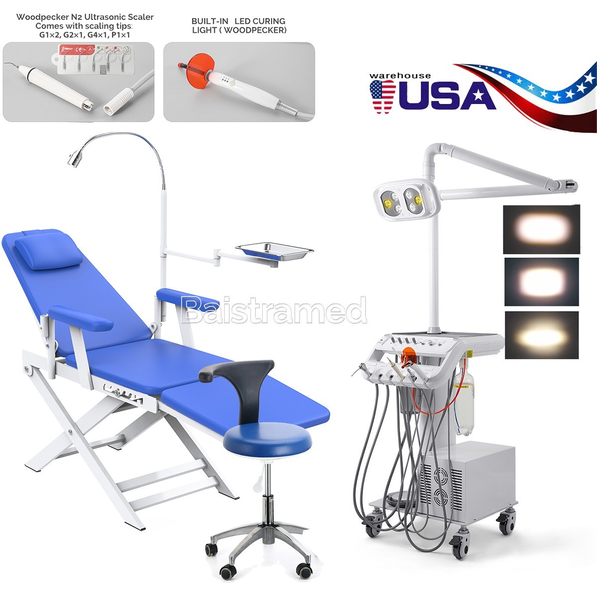 Portable Dental Unit with Air Compressor Curing Light+LED Lamp Oral Light /Chair