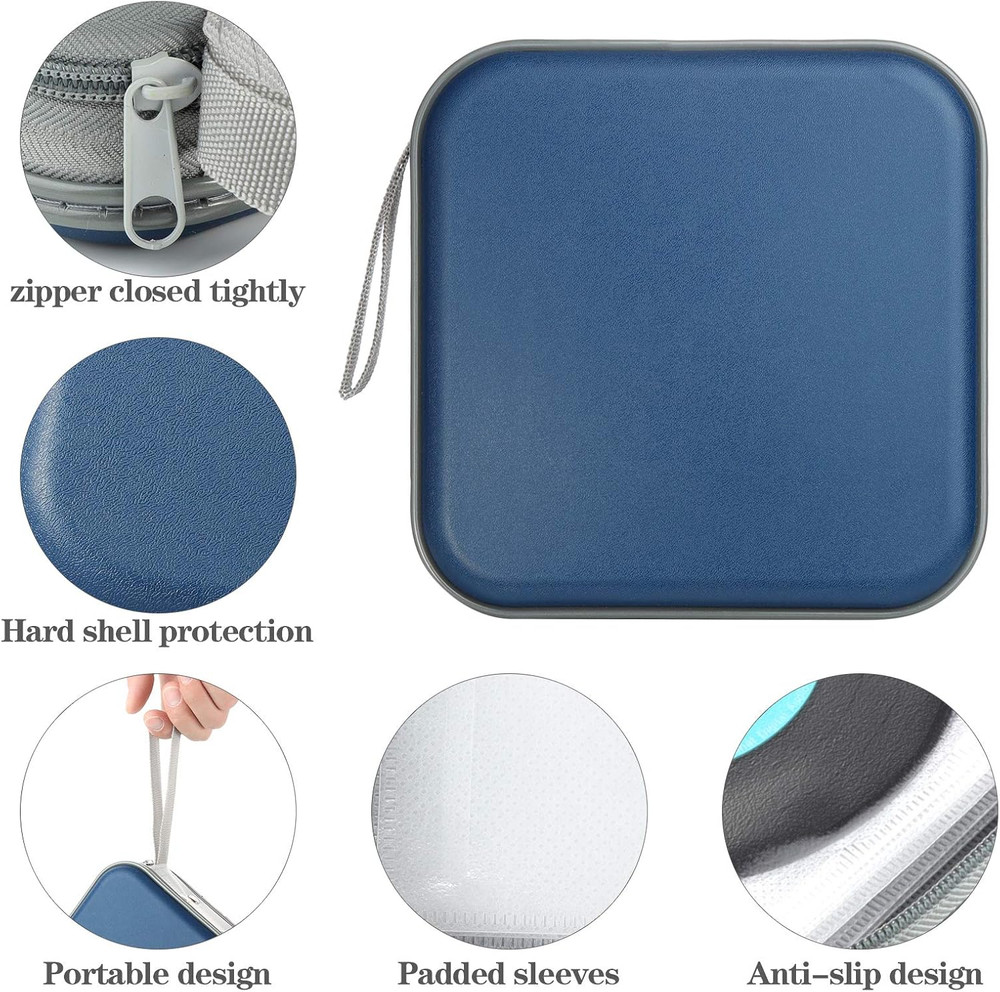 CD Case, 48 Capacity Hard Plastic DVD Case Portable Zipper CD Case Holder Large