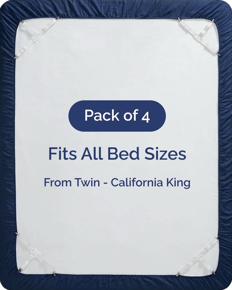 Bed Sheet Holders - Adjustable Elastic Fasteners with Metal Clips - Sheet Cli...