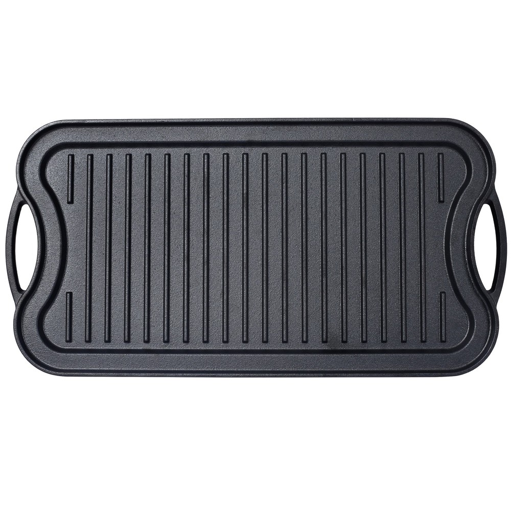 Pre-Seasoned Cast Iron Reversible Grill Griddle Black Rectangular Dual Sided
