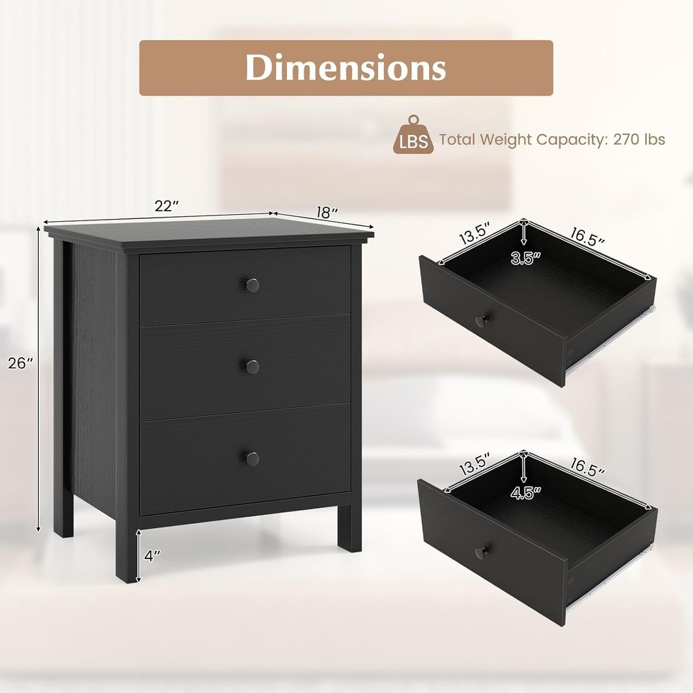 Set of 2 Nightstand with Drawers Solid Structure Side Table for Storage