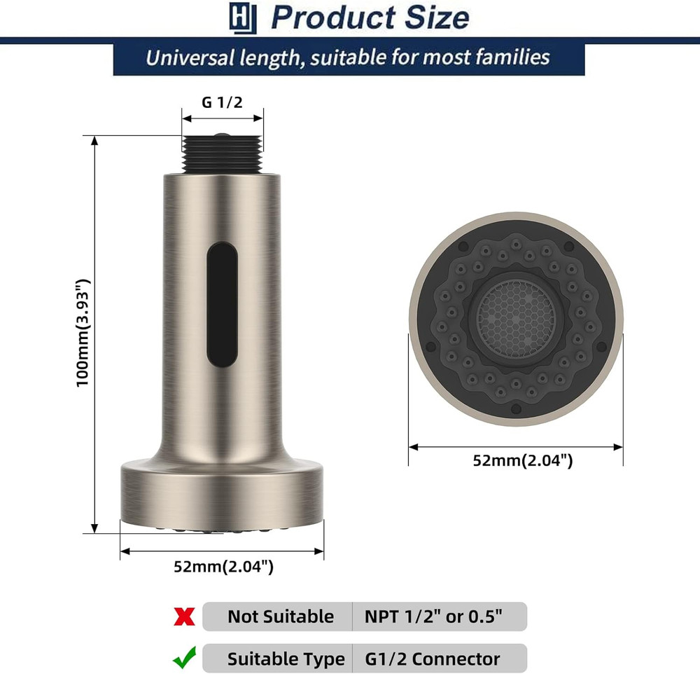 Pull down Faucet Replacement, 2 Functions Sprayer Head, G 1/2 Pull Out Spray Hea
