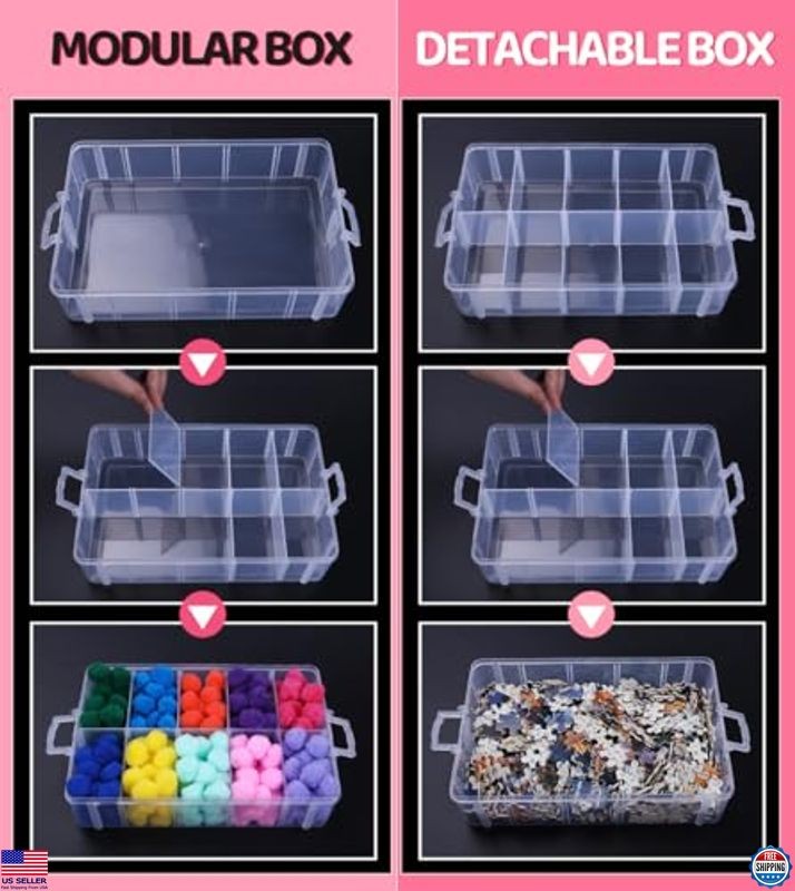 Praisebank 3-Layer Stackable Storage Container Box, 30 Dividers Compartments,