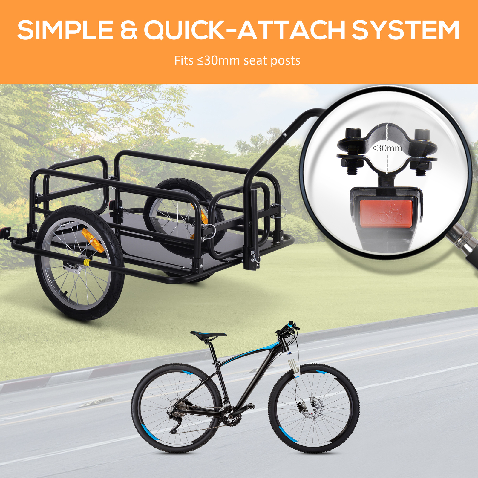 Folding Bicycle Cargo Storage Cart and Luggage Trailer with Hitch - Black