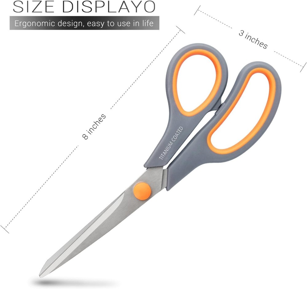 8" Titanium Coated Scissors - Multipurpose Sharp & Comfortable for All Users
