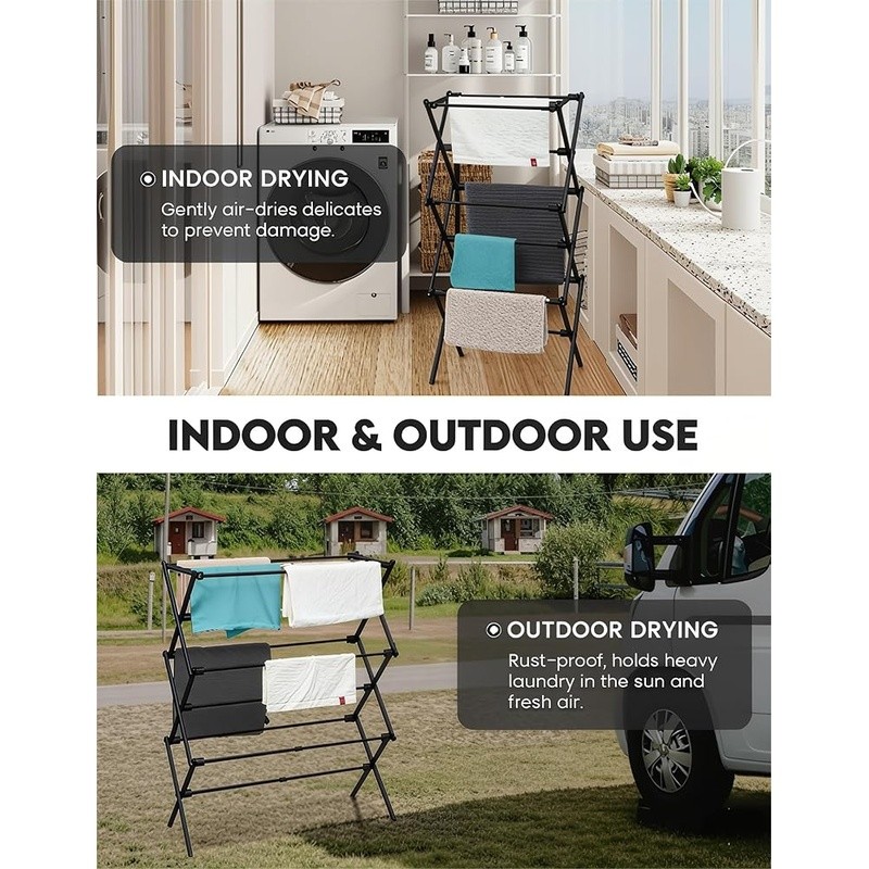 Durable Foldable Clothes Drying Rack Compact Indoor Outdoor Laundry Solution New