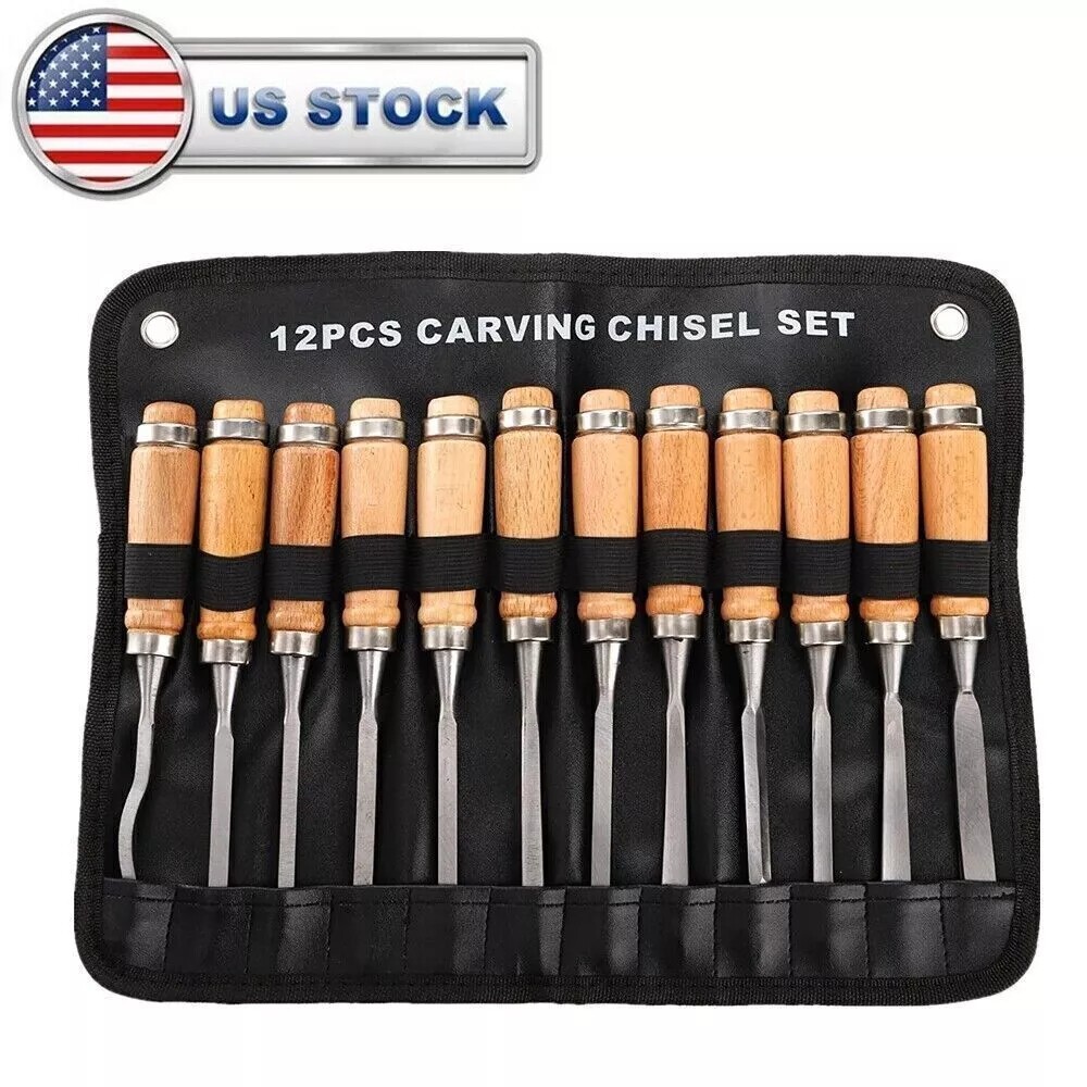 12 Pcs Wood Carving Hand Chisel Tool Set Professional Woodworking Gouges Steel