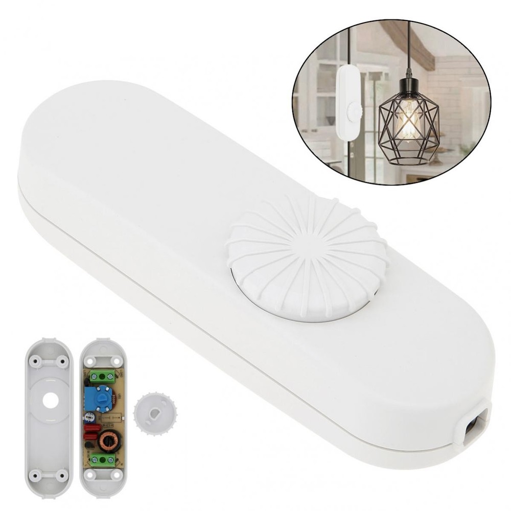 Inline Lamp Switch, Full Range Rotary Dimmer, Cord Switch Replacement 110V White