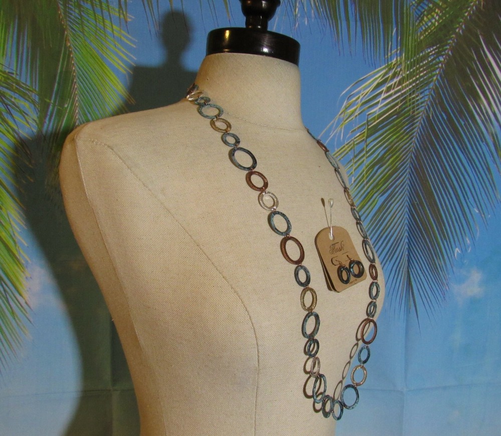 Hush Necklace Multi Colored Hoops 32" & Earring Set