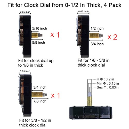 4 Pcs Different Shaft Clock Mechanism kit with 8 Pack Clock Hands, DIY Wall