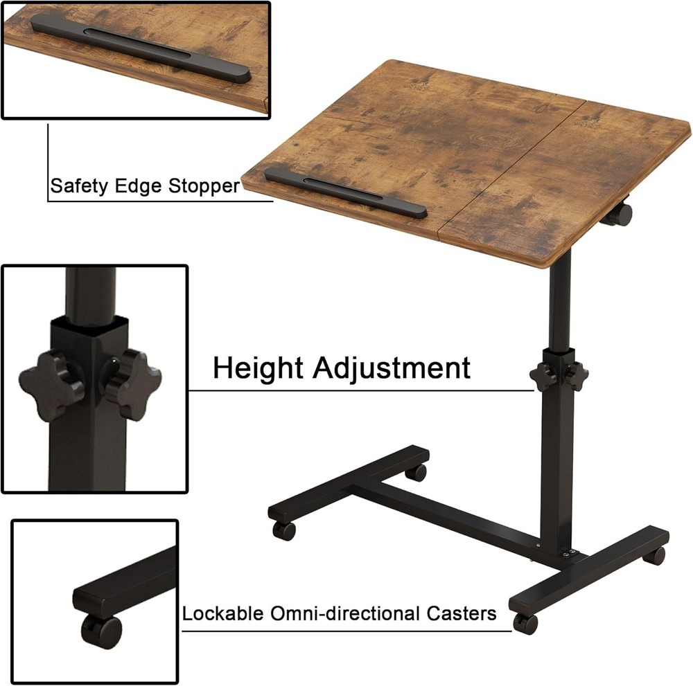 Overbed Bedside Desk Mobile Rolling Laptop Stand Tilting Overbed Table W/ Wheels