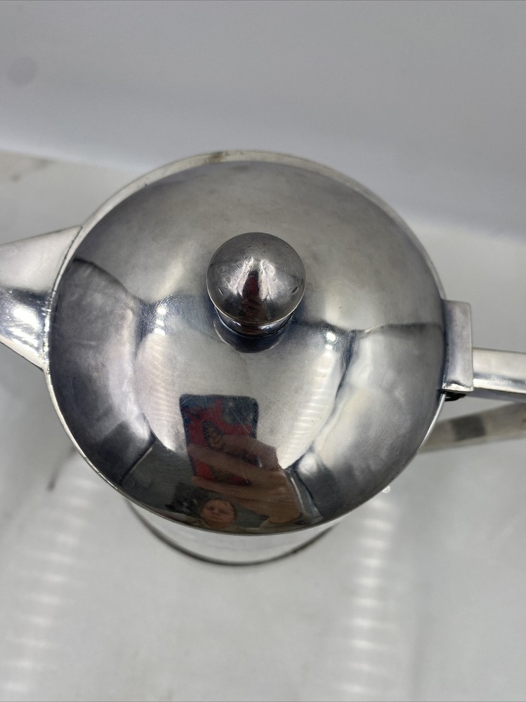 Elkington & Co Coffee Decanter Pitcher Sterling Silver Plate Clear Glass MCM