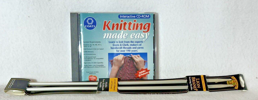 Knitting Made Easy (Interactive CD-Rom, 2002)-Lear to Knit -New Knitting Needles