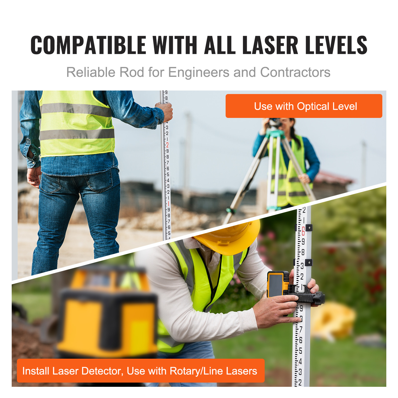 VEVOR Measuring Rod 9-Feet/10ths 3 Sections Telescopic Grade Rod 1/10ft w/ Bag