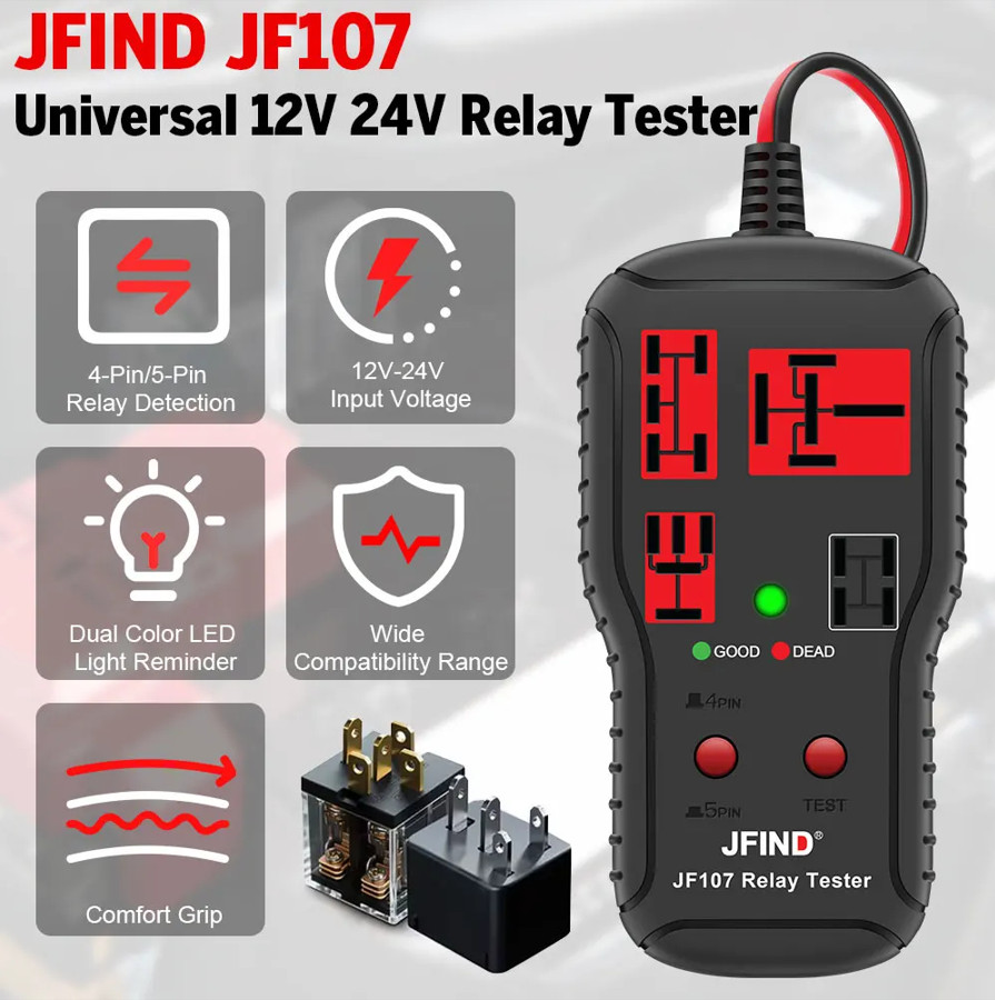 Probador de relé automotriz universal de 12 V y 24 V, comprobador de voltaje de