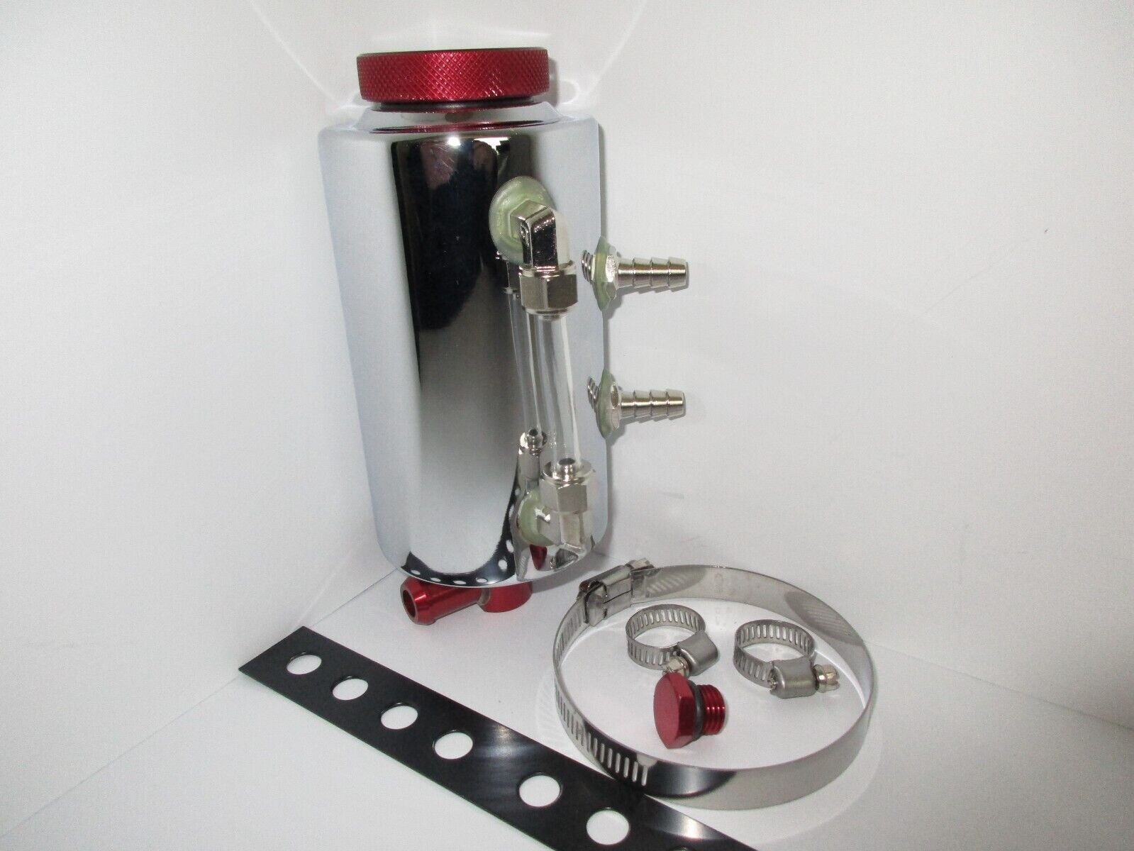 CHROMED ALUMINUM POWER STEERING OVERFLOW REMOTE RESERVOIR 12 oz. UNIVERSAL #9968