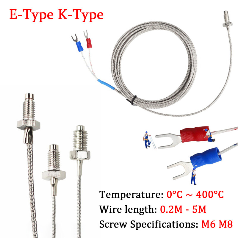 K-type E-type Thermocouple Temperature Sensor Probe 0.2M-5M Cable M6 M8 Threaded
