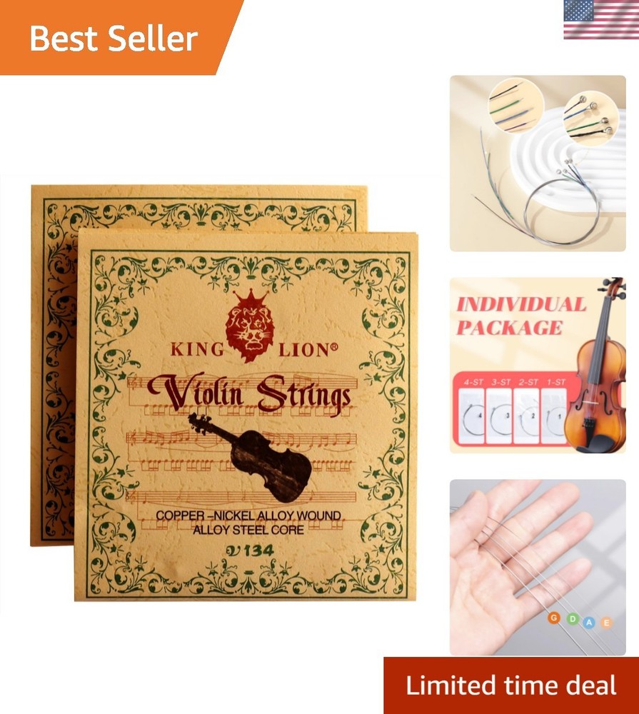 2 Sets Violin Strings Full Set G-D-A-E, Universal Violin Strings with Nickel-...