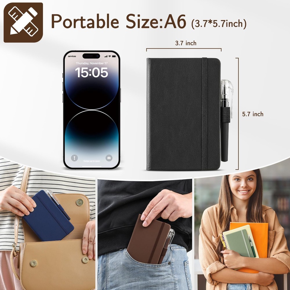 4 Pack Small Notebook Pocket Notebook, A6 Mini Leather Hardcover Journal, 3.7...
