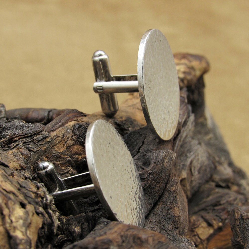 Handmade Oval Hammered Silver Cuff Links from Palm Springs, CA